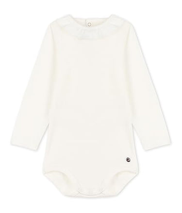 Petit Bateau Baby Girl's Long-Sleeved Bodysuit with Collar, White Marshmallow, 3 Years on Sale